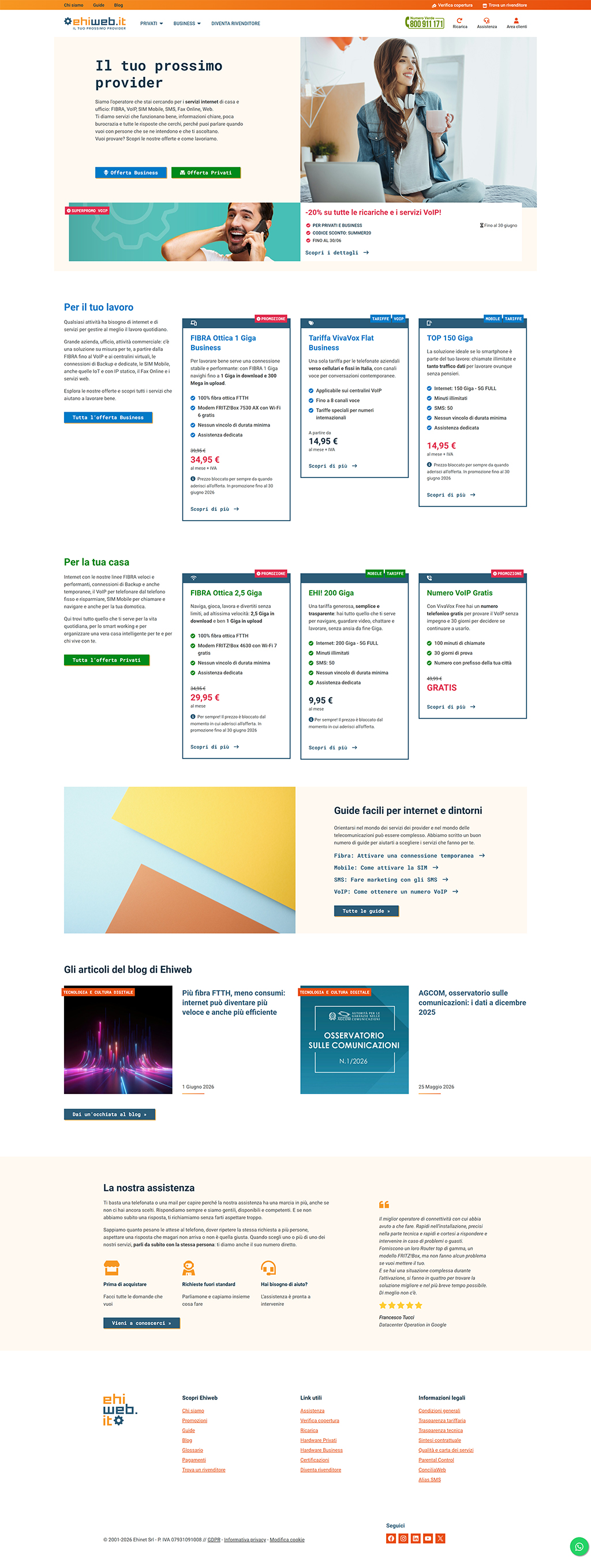 Schermata della homepage del sito Ehiweb
