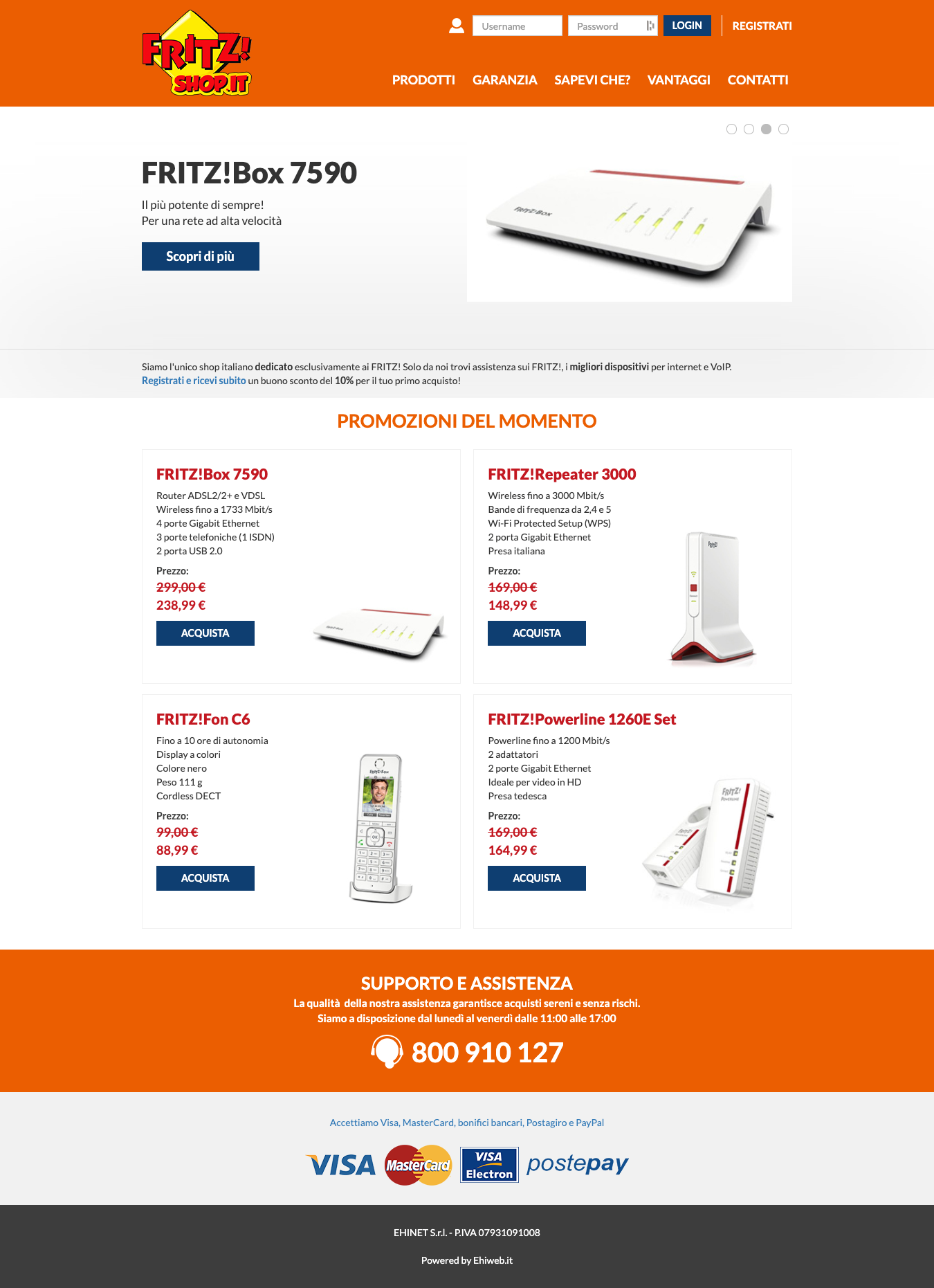 Schermata dell'ecommerce FRITZshop dedicato ai prodotti AVM FRITZ!