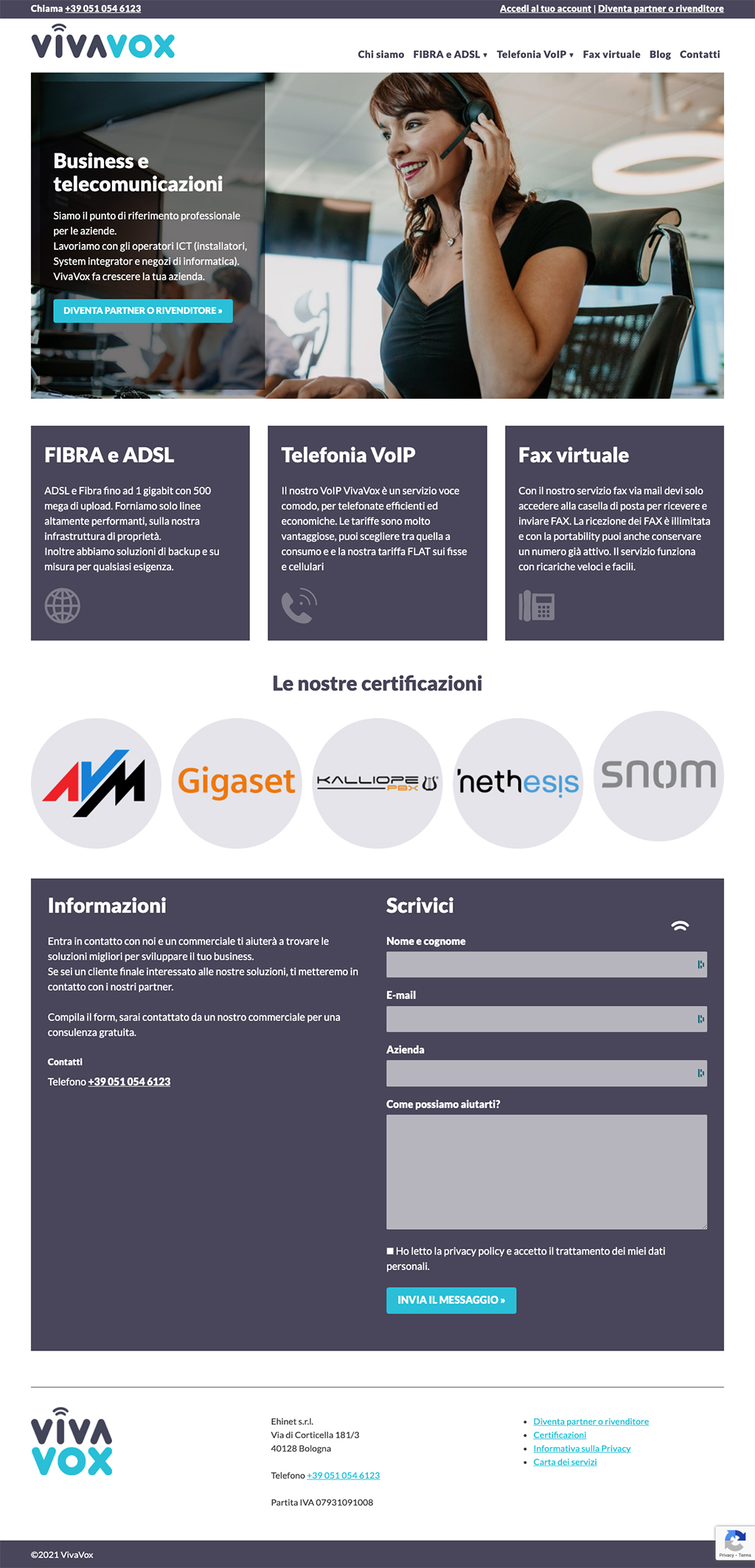 Schermata della homepage del sito VivaVox